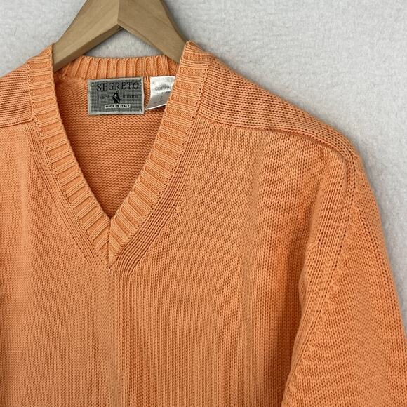 SEGRETO Sweater Mens L LINEA ITALIANA V-Neck Jumper Pullover Cotton Orange Italy - Picture 1 of 15